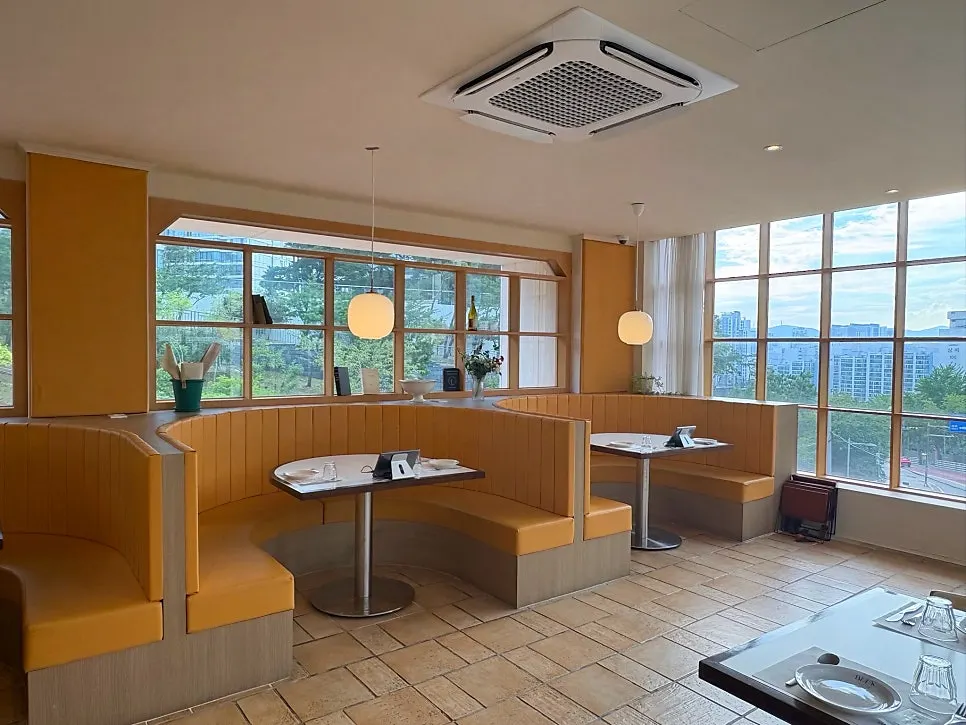 Interior of the dining room, decorated differently by section