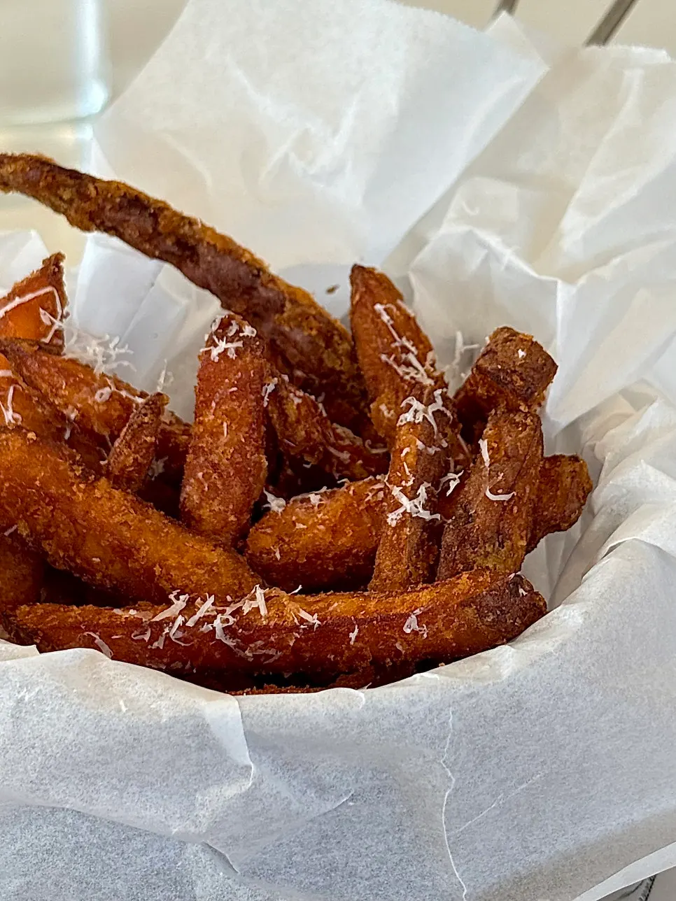 Rice-flour-coated sweet potato fries
