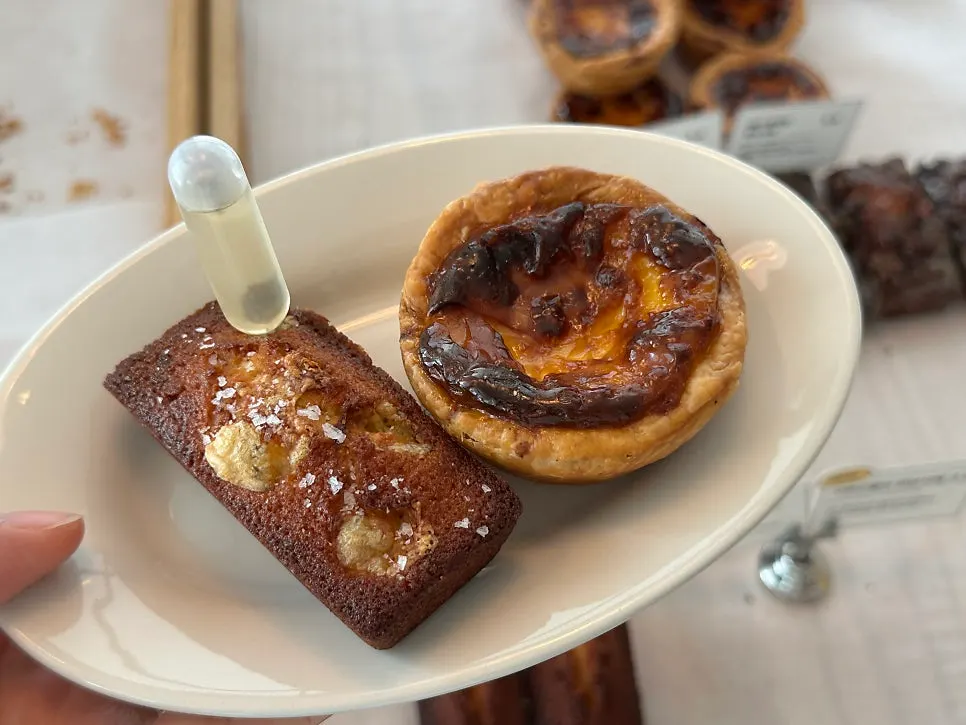 Egg tart and gorgonzola financier