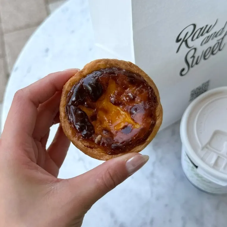 Close-up of the signature egg tart
