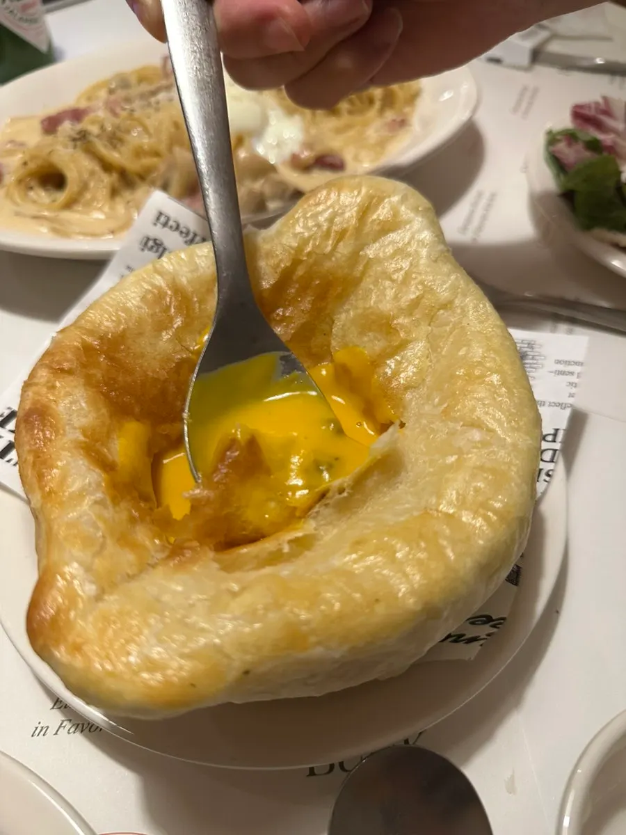 Sweet pumpkin pastry soup and carbonara