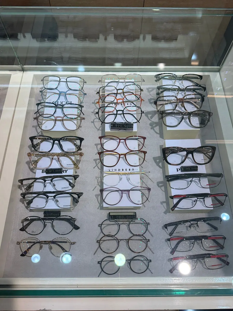 Eyeglass frame display inside the store