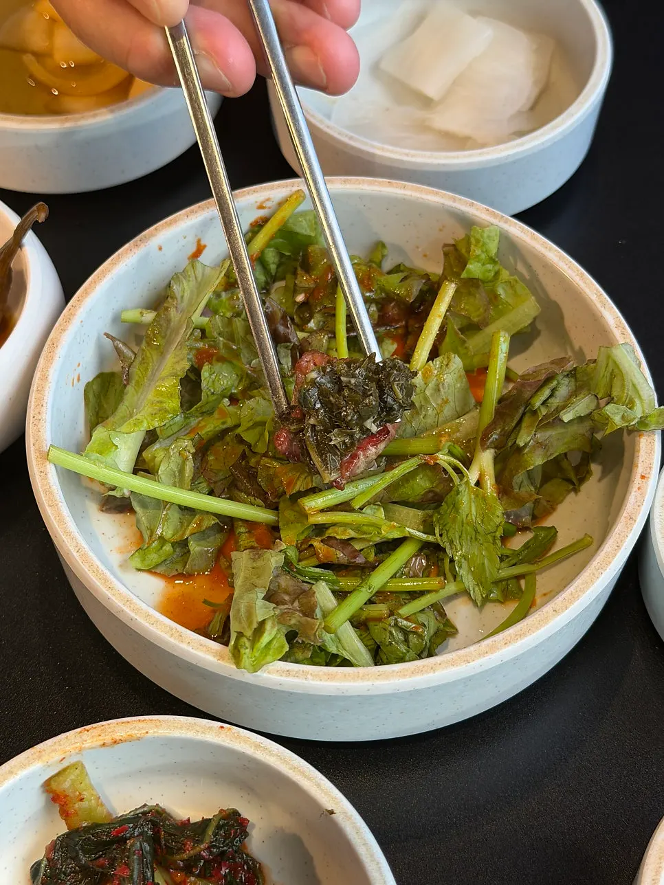 Water dropwort namul and salted anchovy side dishes