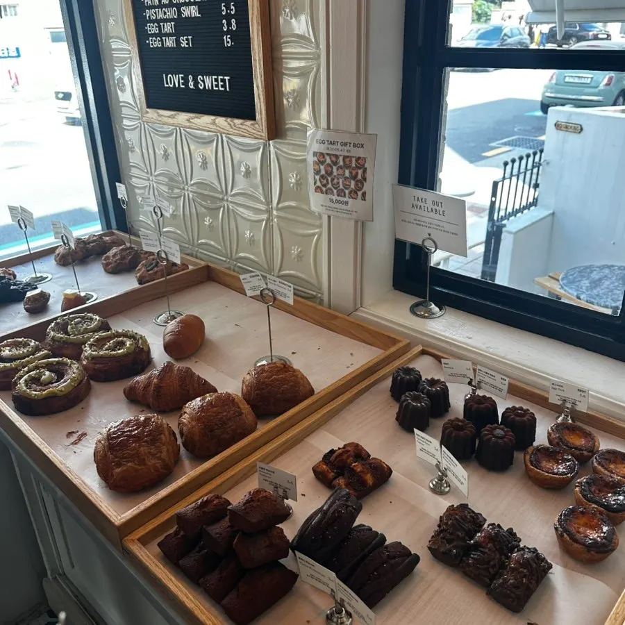 Bread display case at Low & Sweet Bakery
