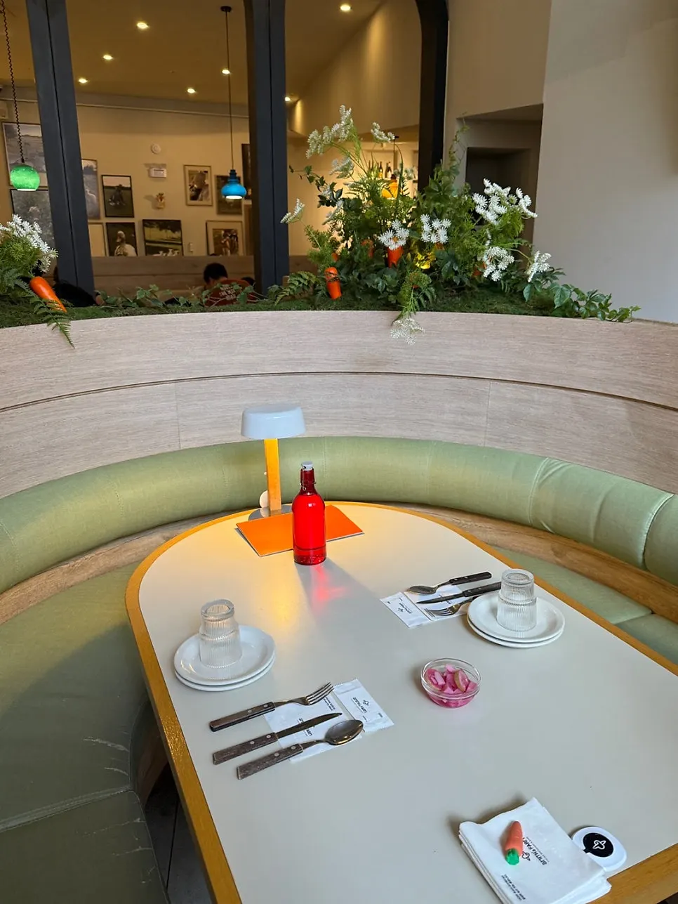 Restaurant interior with spacious table spacing