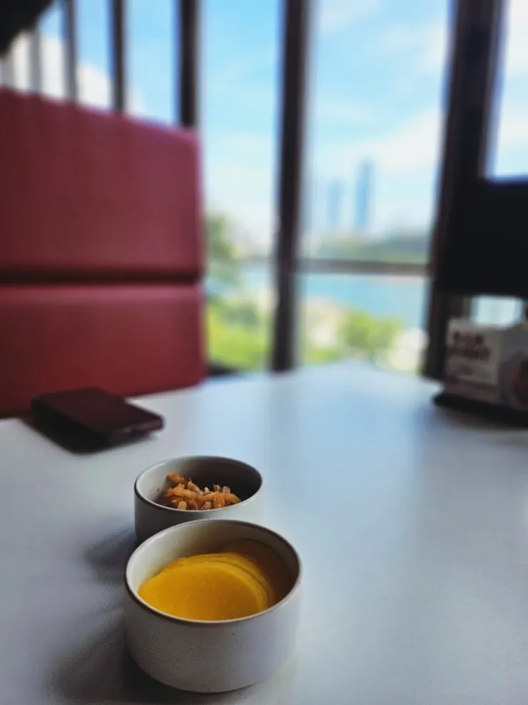從靠窗座位看到的冬柏島與大海