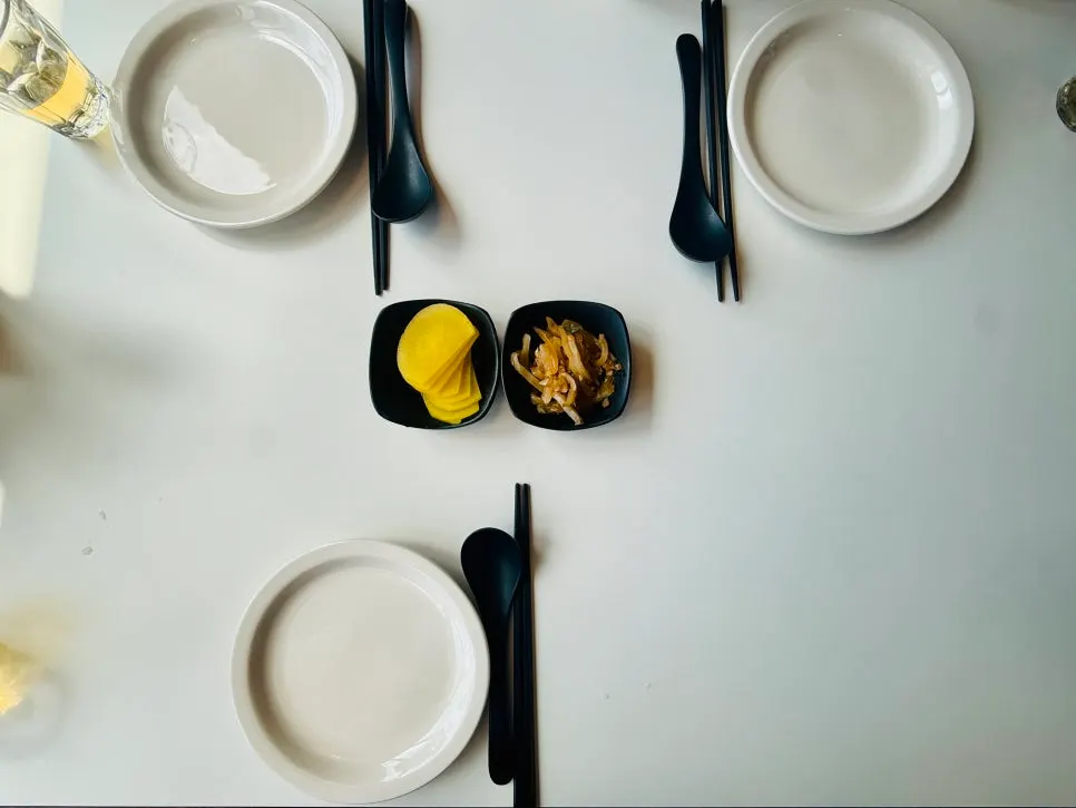 Table set with dishware and utensils