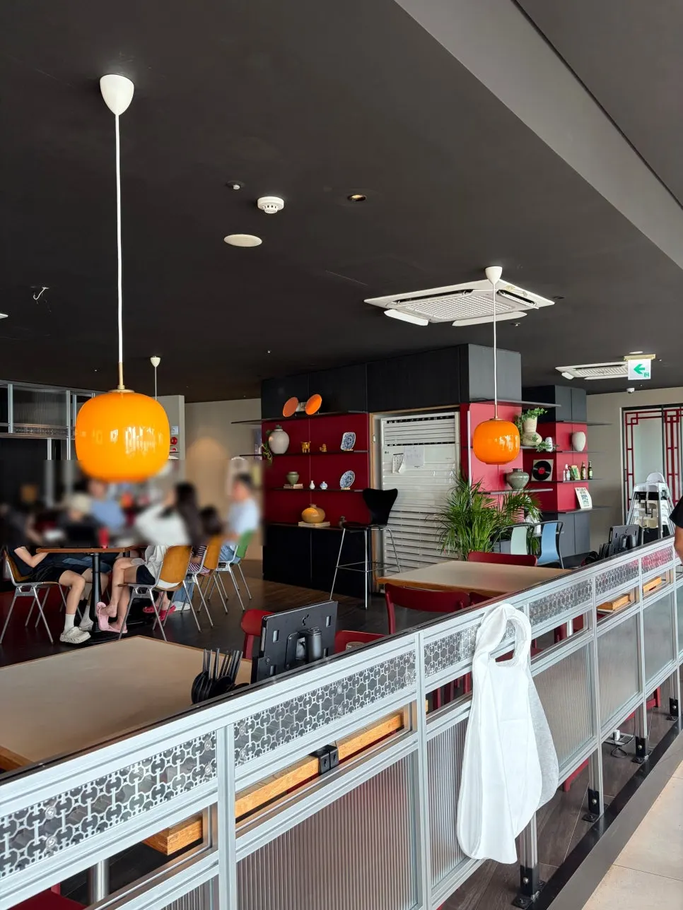 View of the spacious dining hall tables