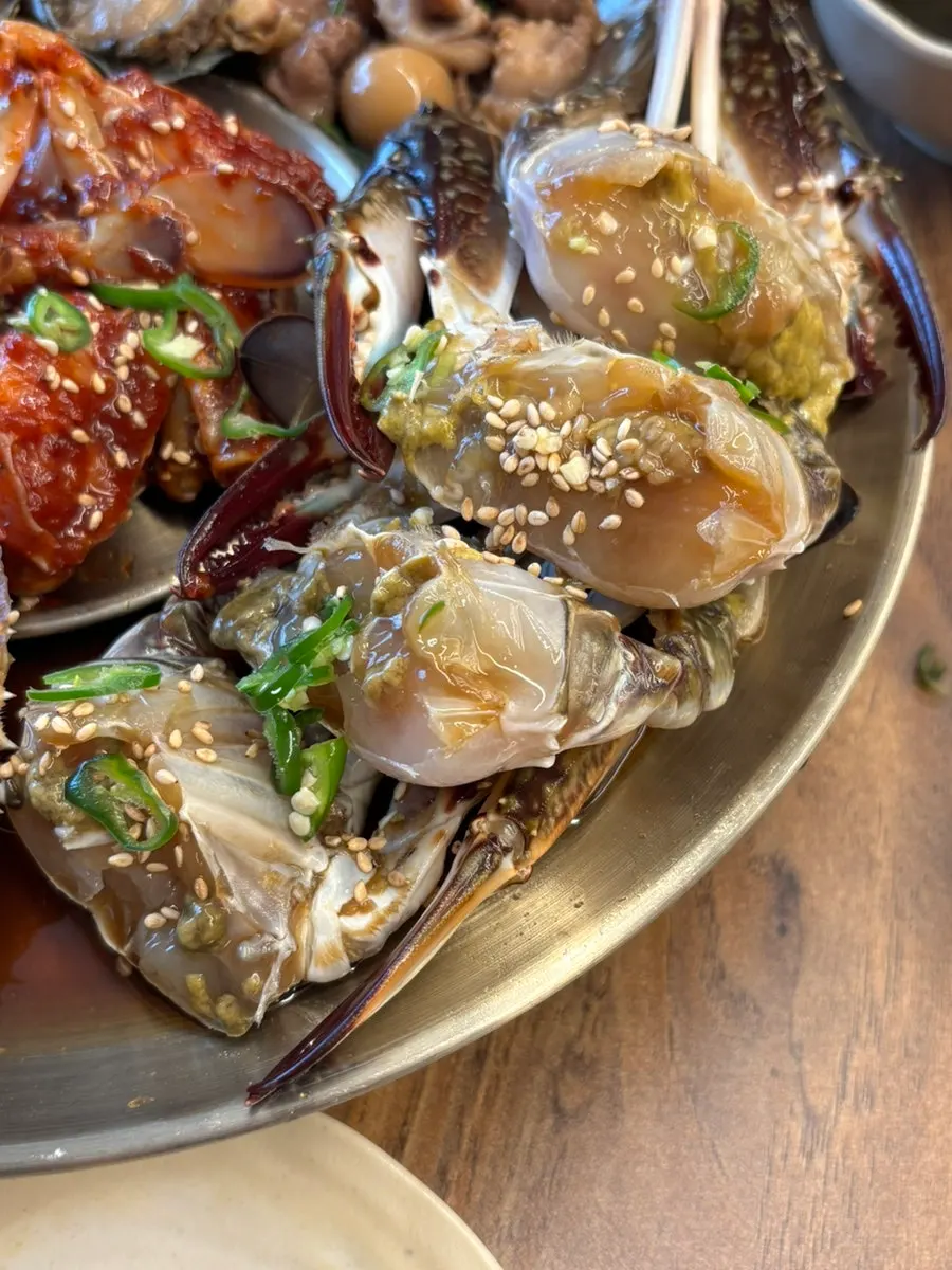 A piece of meat-packed spicy seasoned crab