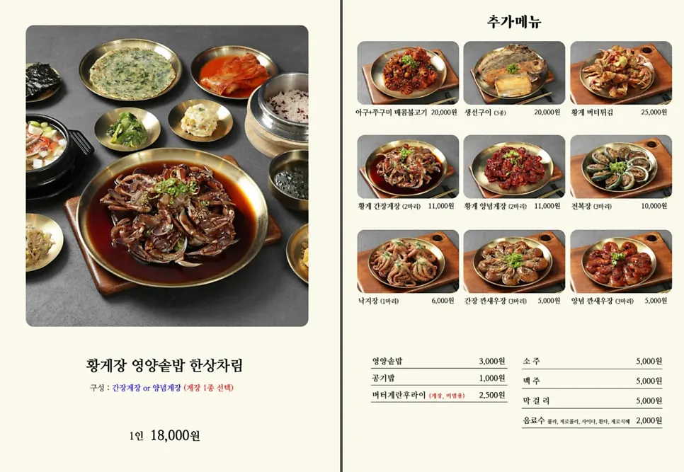 Set menu information for Deodo Gejang