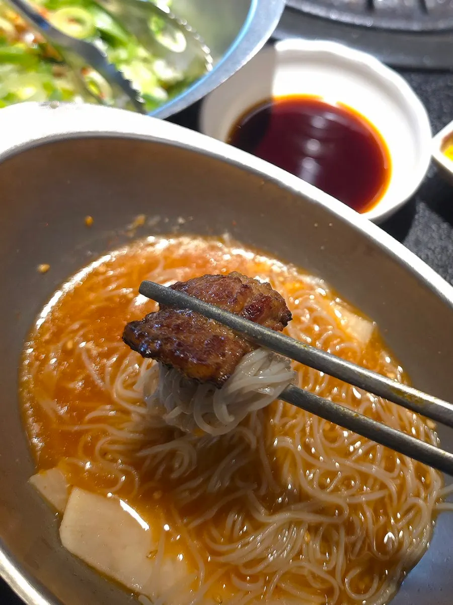 MinSaeng kimchi stew with ramen noodles added