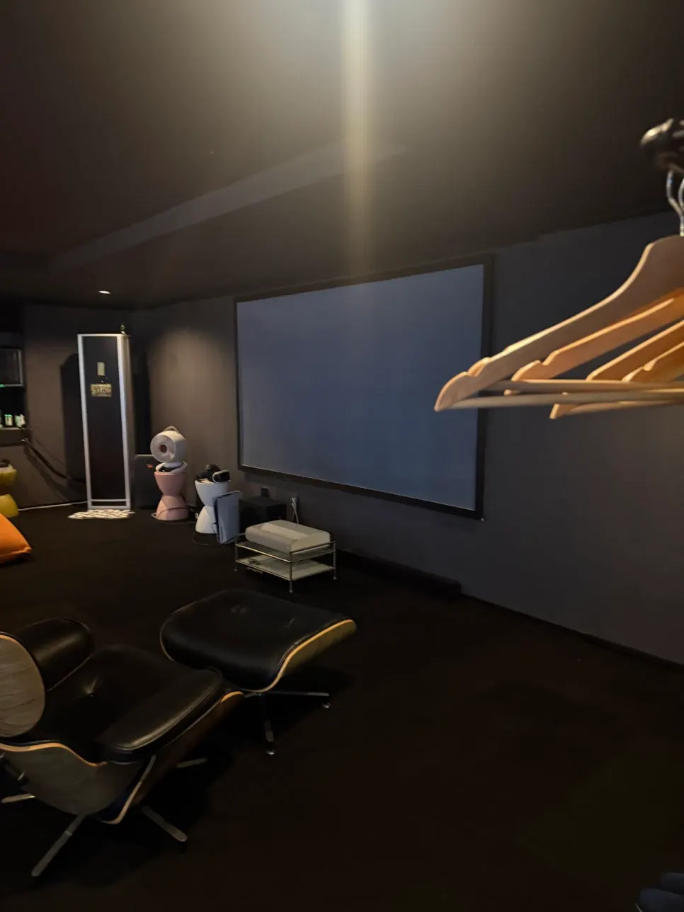 Interior of the private theater with large screen