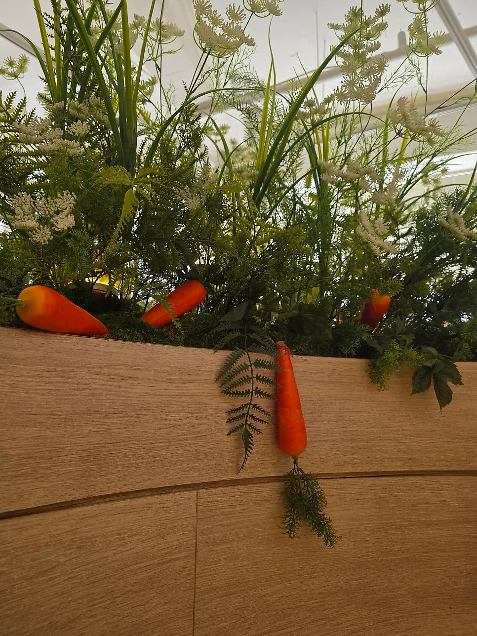 Farm-concept interior with carrot-shaped decor