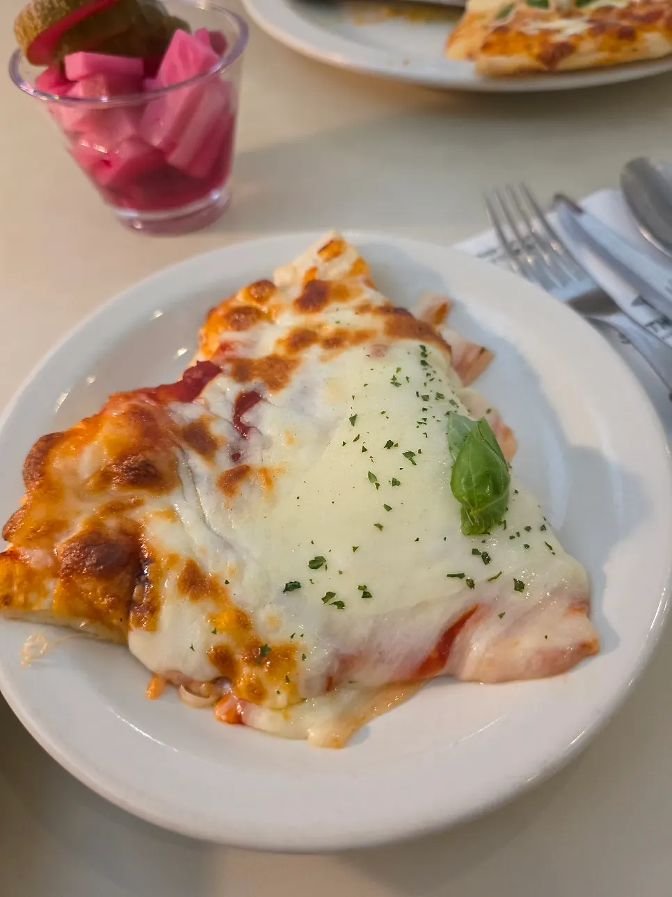 Cross-section of the chewy Margherita pizza dough