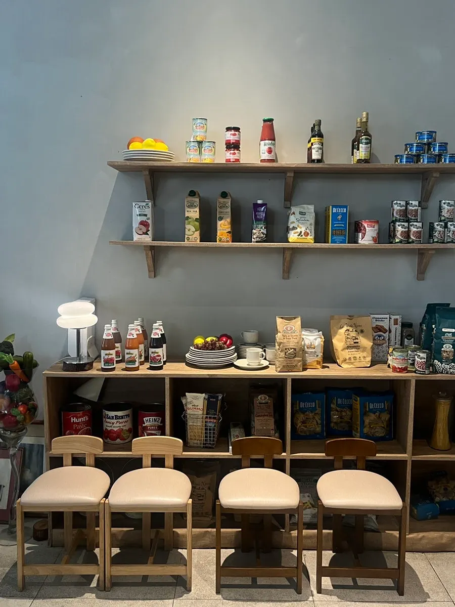 Storefront entrance decorated with props