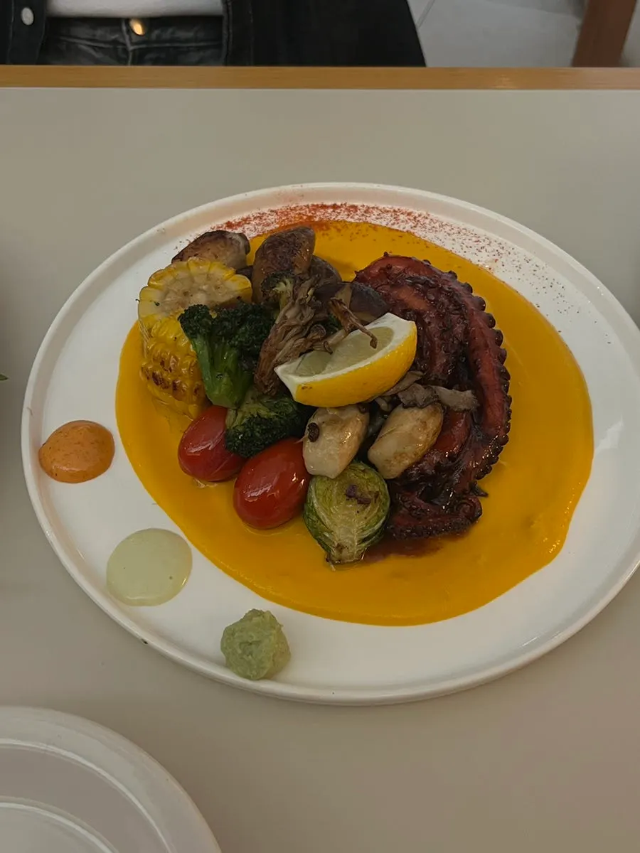 Rock octopus steak on carrot purée