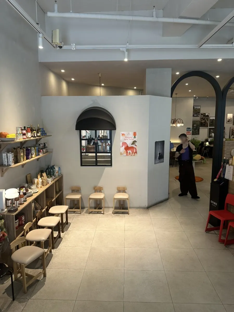 A corner of the restaurant with farm-concept decor