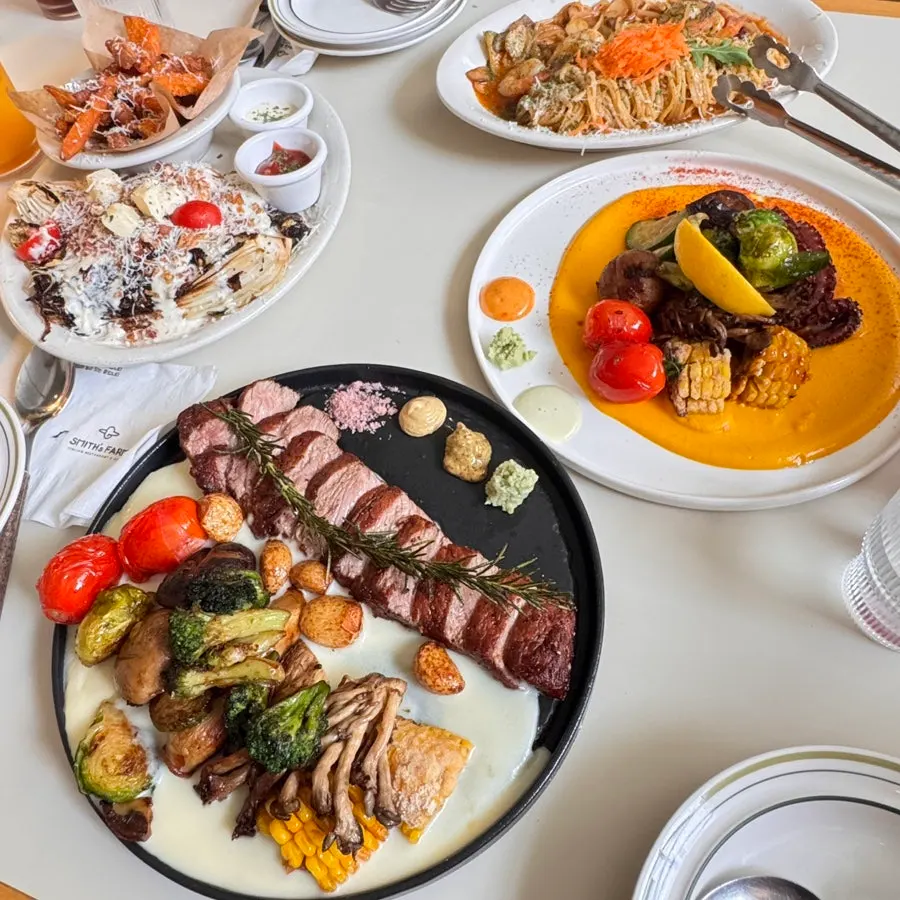 Table set with all the dishes ordered by three friends