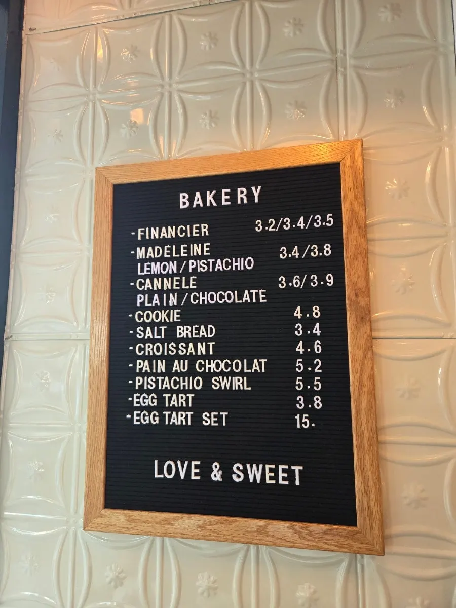 Bakery menu board on the wall