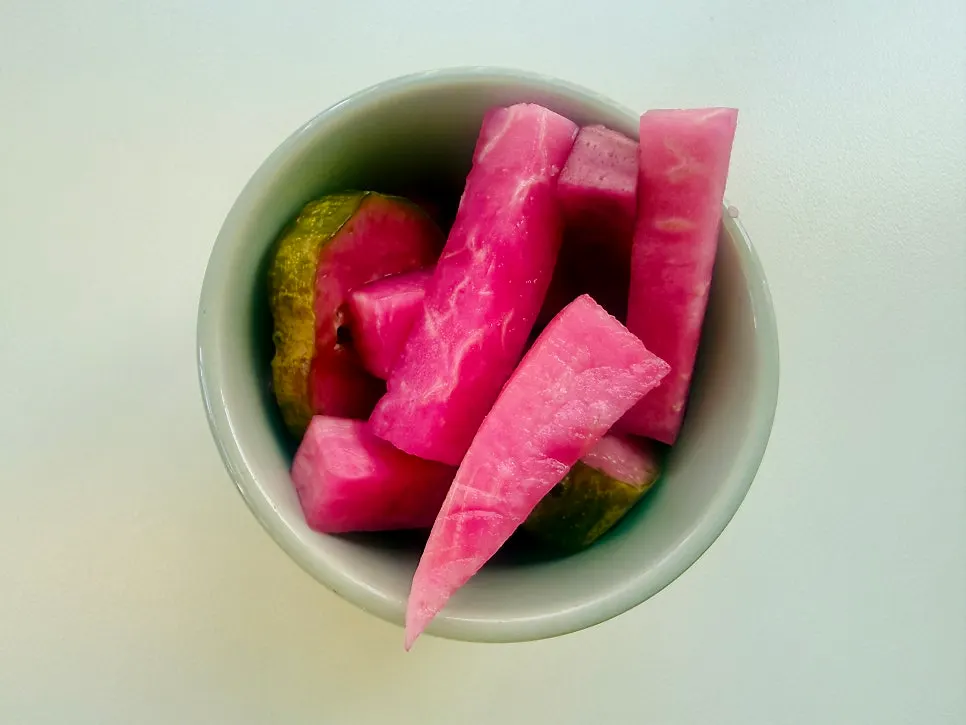 Pickles served with the pizza