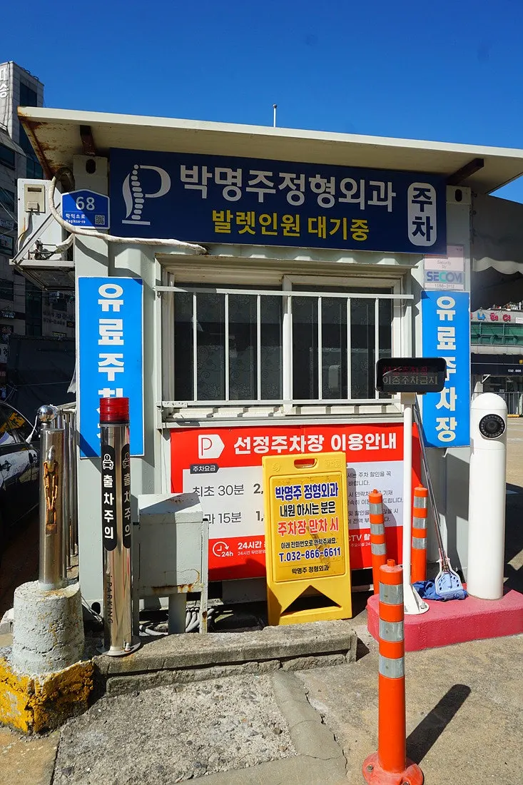 Parking guide sign in front of the entrance