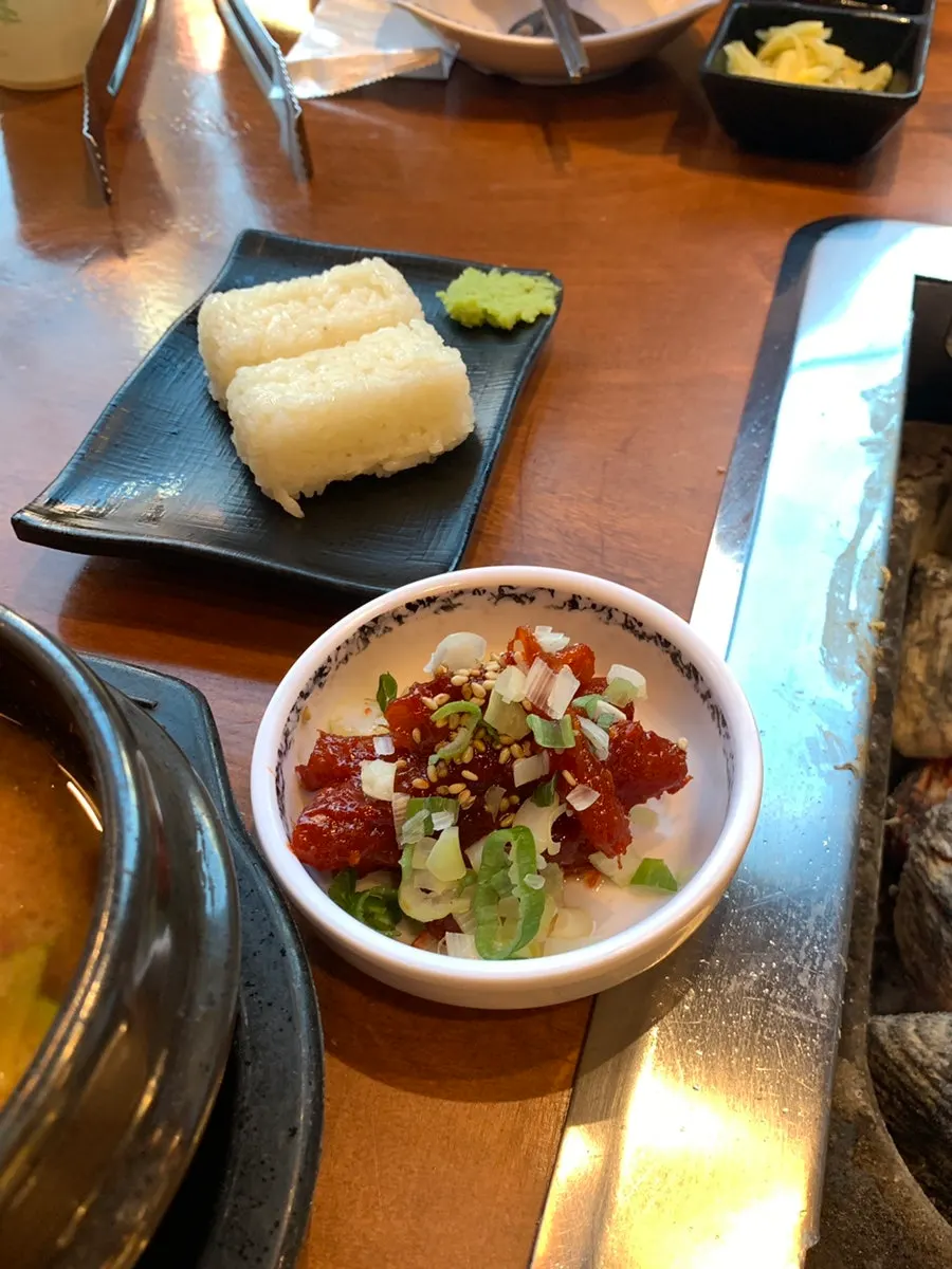 Eel grilling beside the table