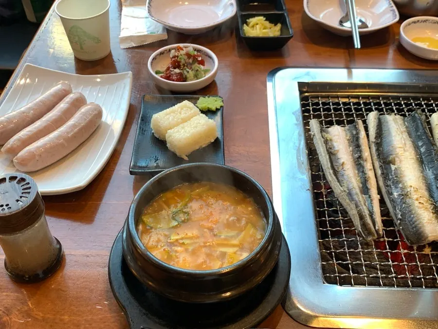 Table spread with grilled eel