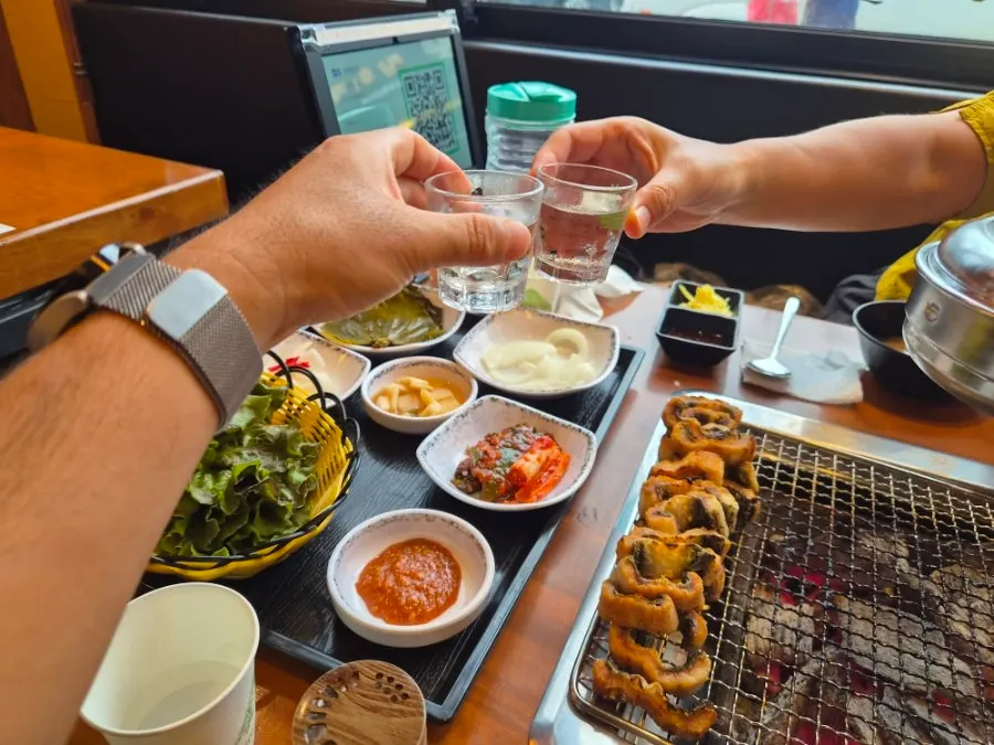 Grilled eel with a glass of soju