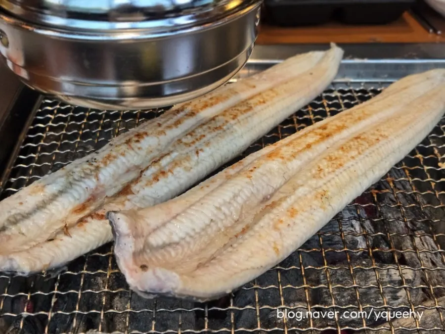Eel grilled on both sides over the grate