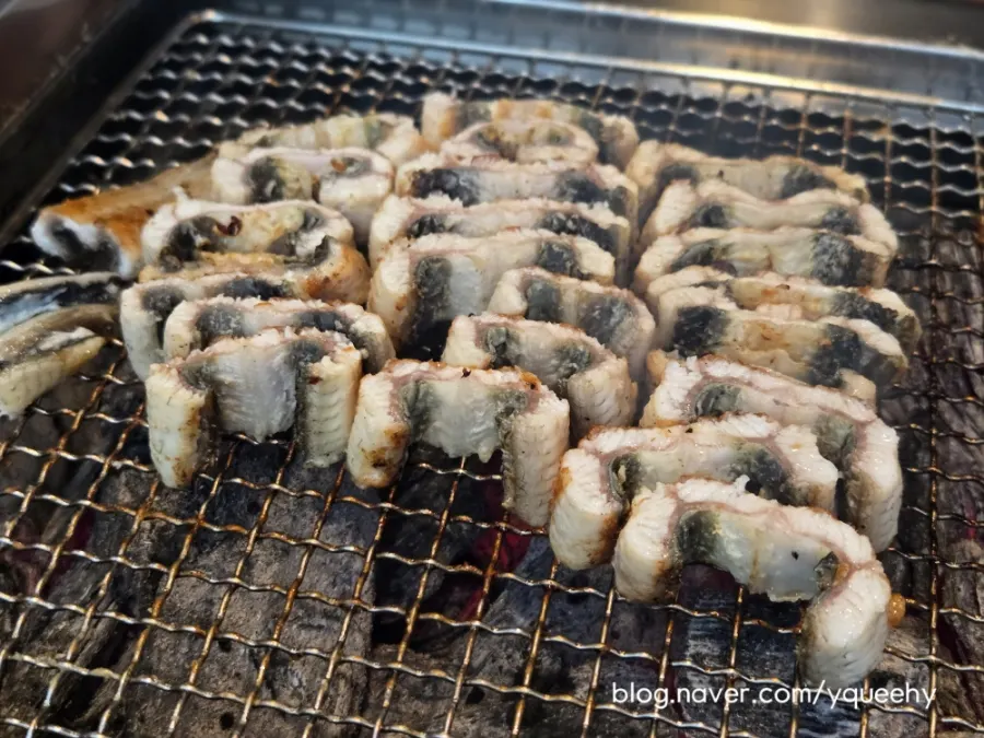 Eel during the final stage of grilling