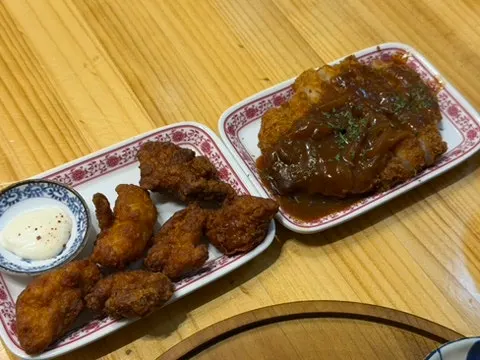Pork cutlet included in the set alongside the added fried chicken