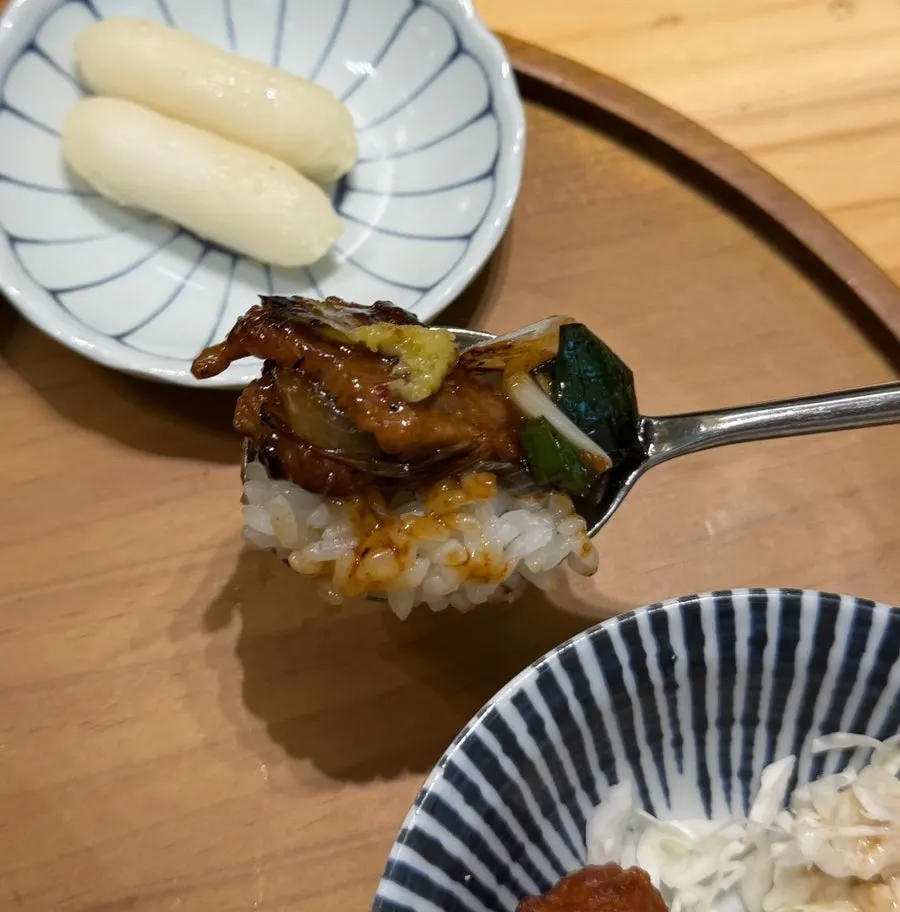 Sweet-salty seasoned pork ribs with white rice