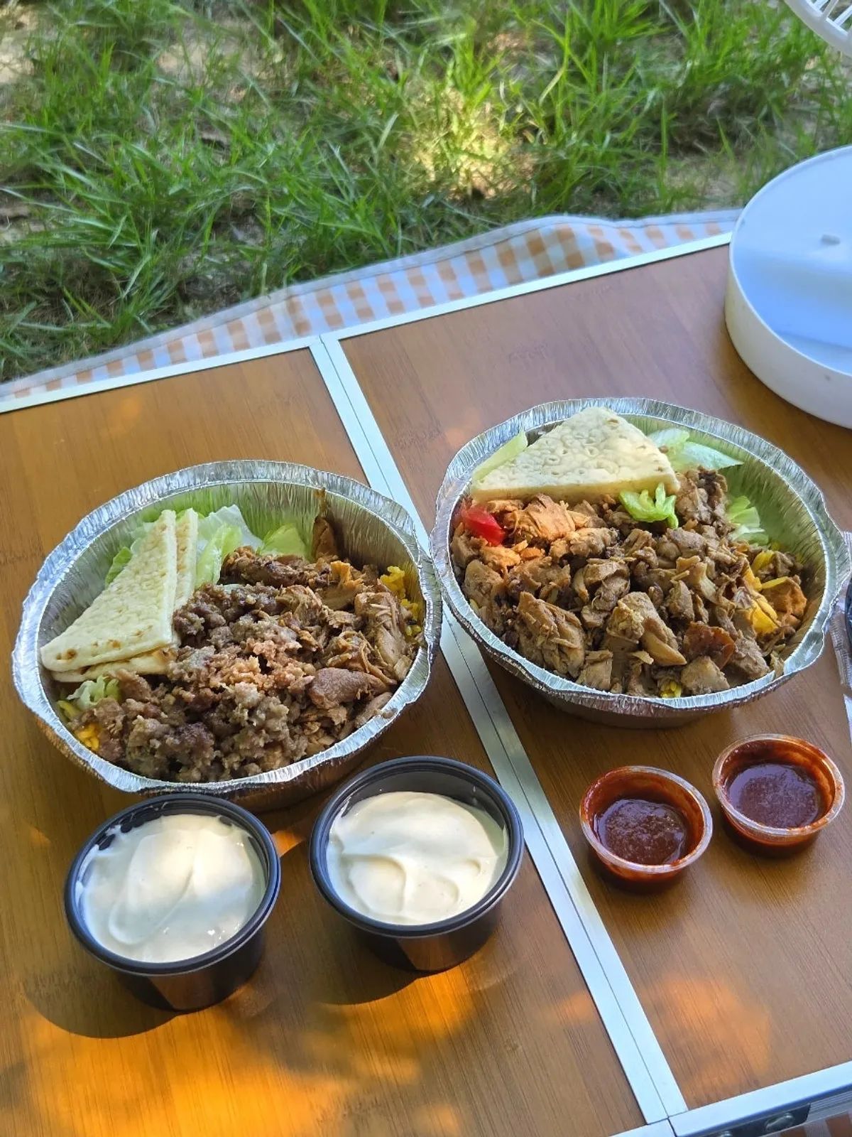 Halal Steaks takeout packaging with sauce packed separately