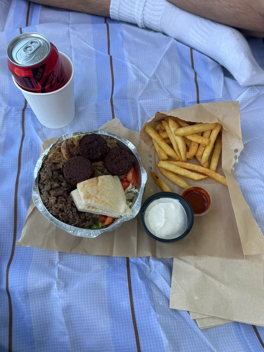 Gyro and chicken served over basmati rice