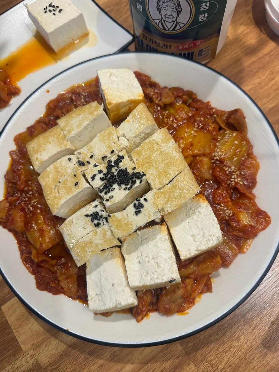 Tofu pan-fried in perilla oil until golden