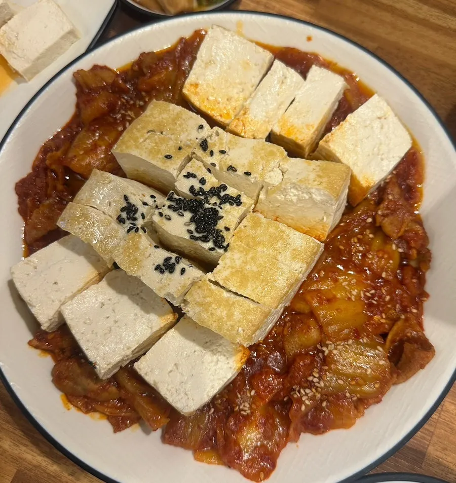 Close-up of the tofu kimchi combination