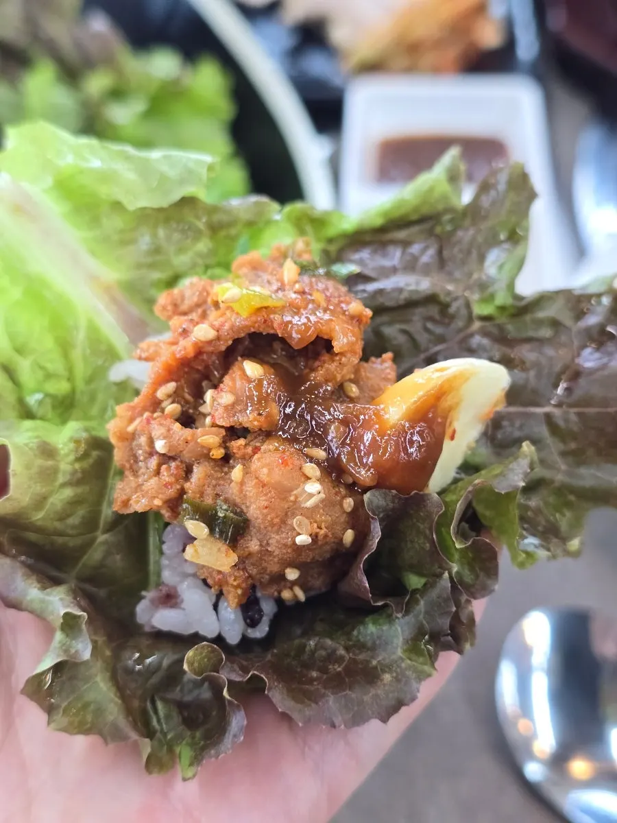 A bowl of savory seafood doenjang soup