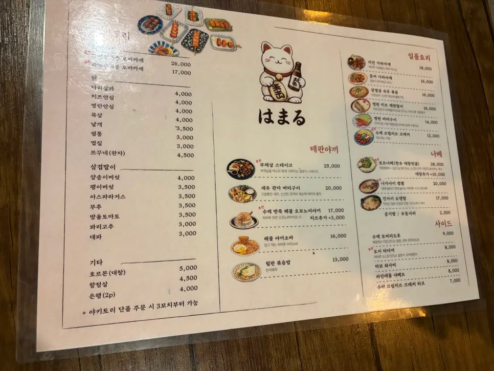 Menu board at Hamaru Hoegi