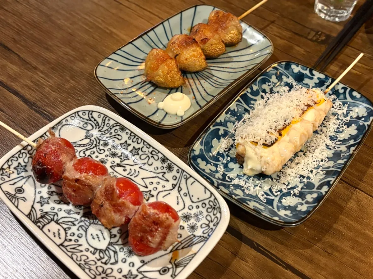 Skewers from Hamaru Hoegi's 5-piece yakitori omakase