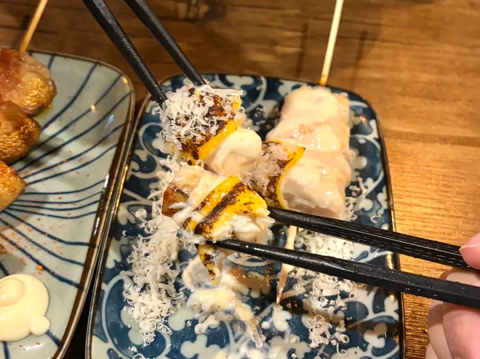 Cheese tenderloin skewer piled with cheese