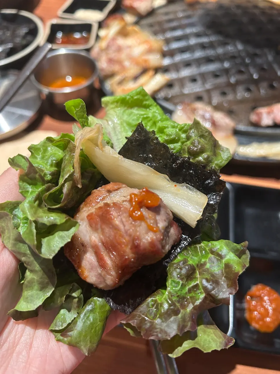 Neatly wrapped black pork ssam