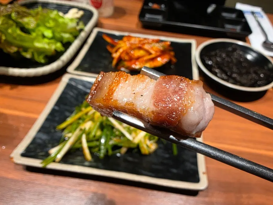 Golden-brown grilled pork belly