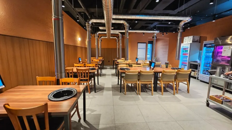 Wide, open seating inside Jeju Samchun