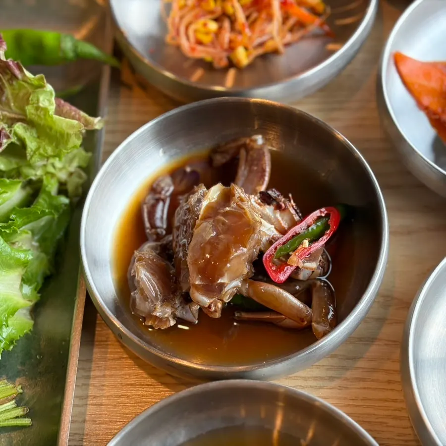 A plate of house-made ganjang gejang
