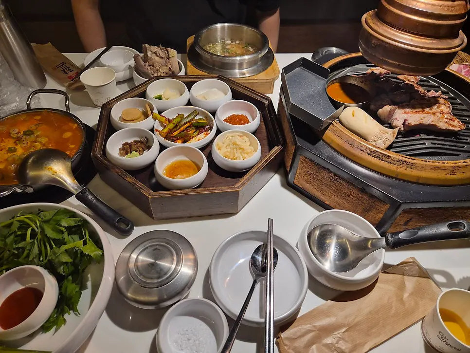 Full spread filling a table for four