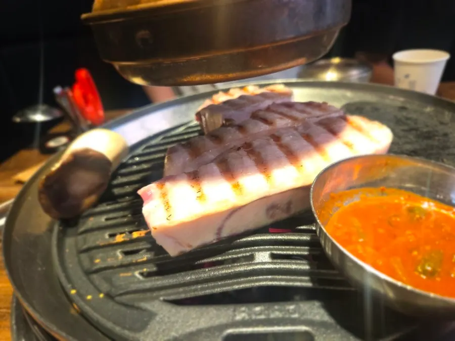 Pork belly with a golden sear from grilling