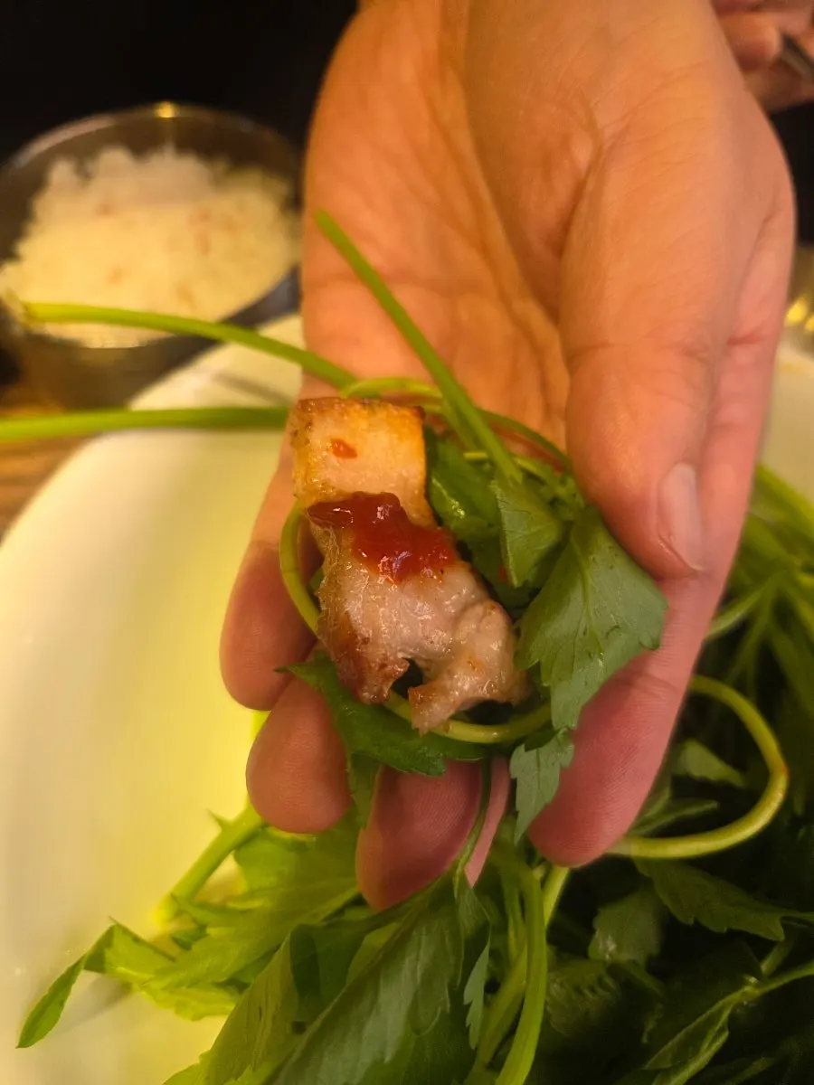 A minari wrap rolled up by hand