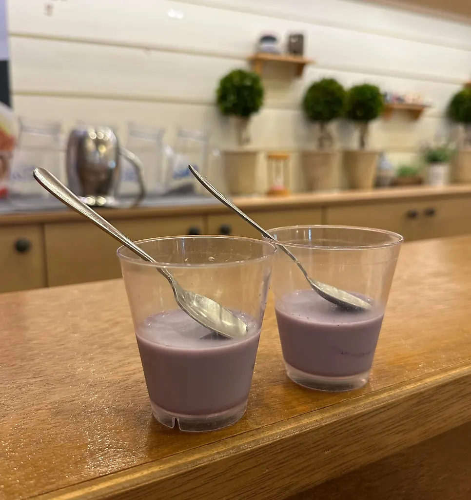 House-made ube pudding dessert