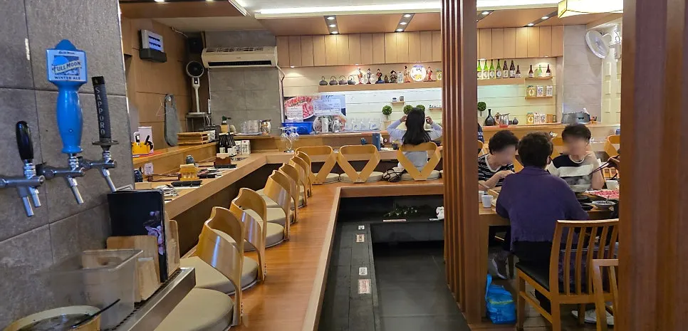 Bar counter seating with displayed props