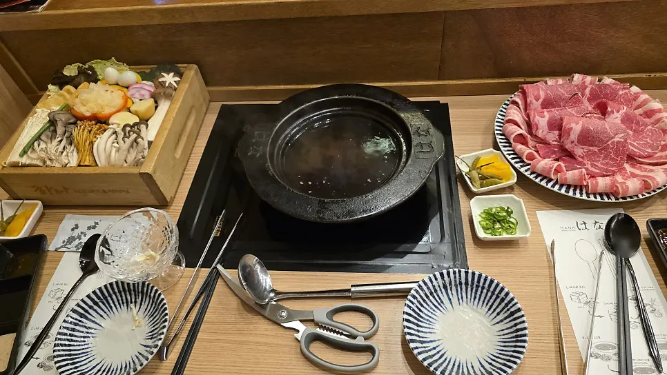 Three sauces: sesame sauce, yuzu ponzu and chili sauce